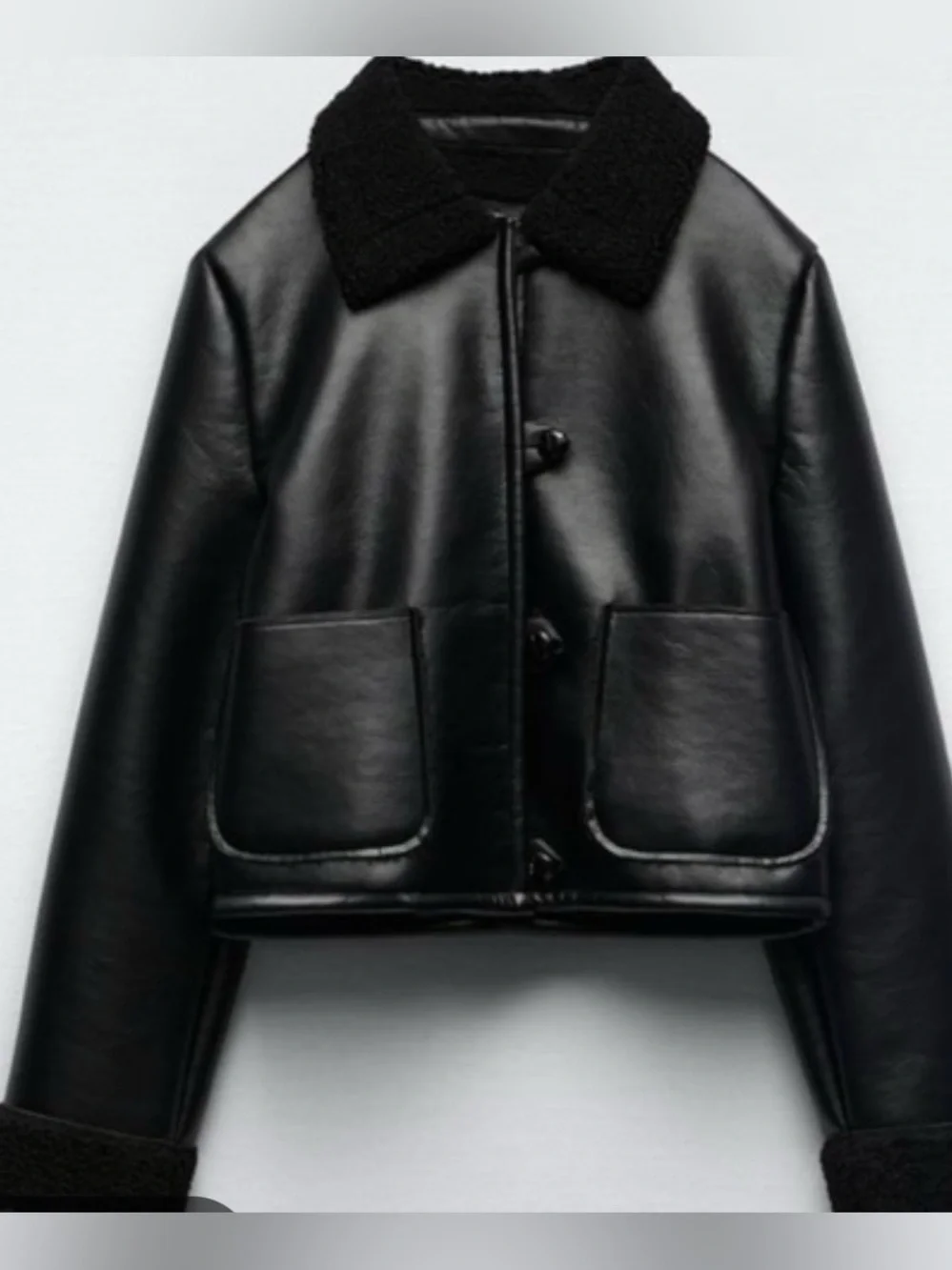 Zara Black Faux Leather Shearling Jacket